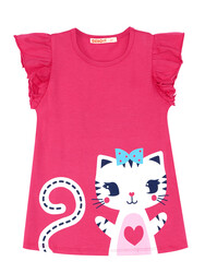 Fırfırlı Kedicik Kız Çocuk T-shirt Tayt Takım - Thumbnail