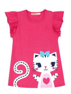 Fırfırlı Kedicik Kız Çocuk T-shirt Tayt Takım
