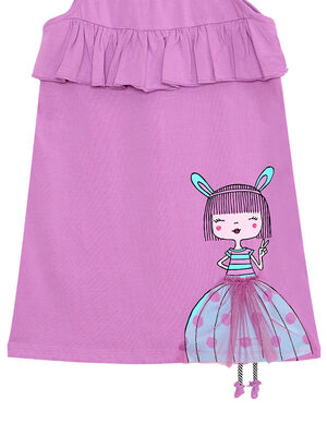 Fırfırlı Kız Çocuk Lila Elbise