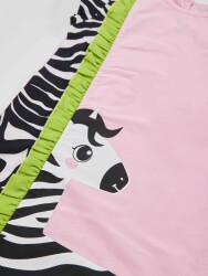 Fırfırlı Zebra Kız Çocuk Pembe Yazlık Elbise - 5