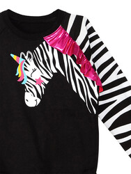 Fırfırlı Zebra Kız Çocuk Siyah Sweatshirt - Thumbnail