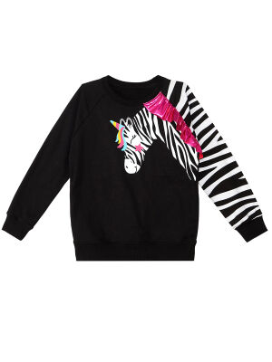 Fırfırlı Zebra Kız Çocuk Siyah Uzun Kollu Sweatshirt - 3