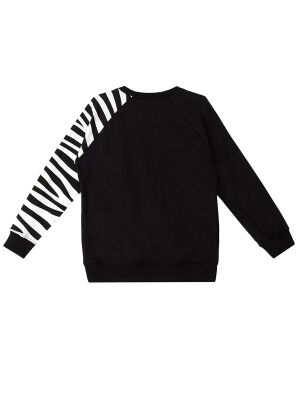 Fırfırlı Zebra Kız Çocuk Siyah Uzun Kollu Sweatshirt - 4