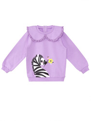 Flower Zebra Baby Girl Lilac Sweatshirt - Thumbnail