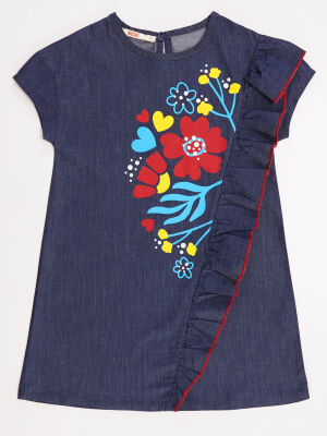 Flowers Girl Denim Dress - 3