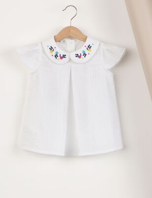 Flowers on Collar Girl Top - 3