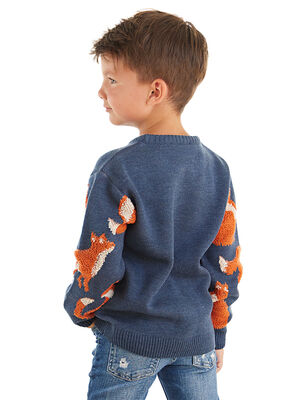 Fox Boy Navy Blue Knit Pullover Sweater
