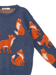 Fox Boy Navy Blue Knit Pullover Sweater - Thumbnail