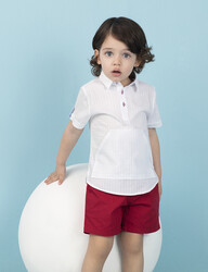 Front-Pocket White Boy Shirt - Thumbnail