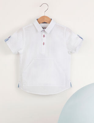 Front-Pocket White Boy Shirt