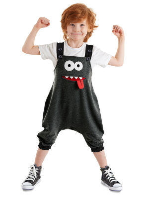 Funny Face Boy Grey Overall - 1