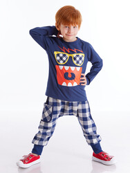 Funny Face Plaid Boy Pants Set - 1