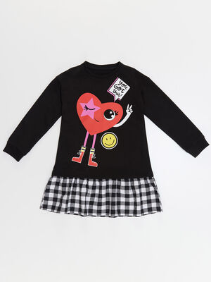 Funny Heart Checked Girl Dress - 3