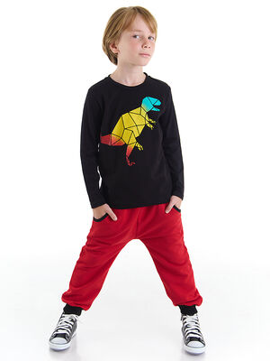 Geometrik Dino Erkek Çocuk T-shirt Pantolon Takım