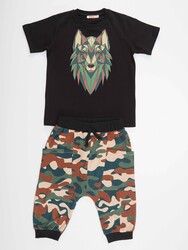 Geometrik Erkek Çocuk T-shirt Kapri Şort Takım - Thumbnail