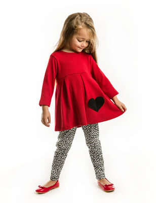 Girl Red Tunic - Leopard Gabardine Leggings Set - 1