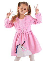 Glitter Unicorn Girl Pink Dress - 1