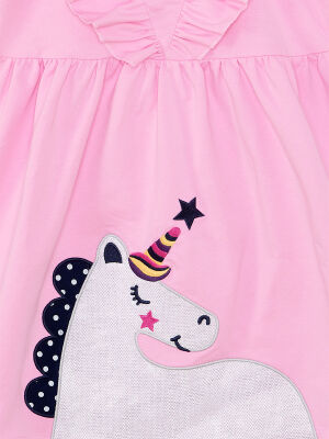 Glitter Unicorn Girl Pink Dress - 5