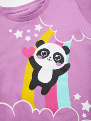 Gökkuşağı Panda Kız Çocuk T-Shirt Pantolon Takım - 5