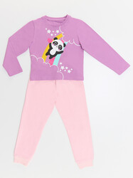 Gökkuşağı Panda Kız Çocuk T-Shirt Pantolon Takım - Thumbnail