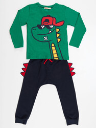 Gözlüklü Dino Erkek Çocuk T-shirt Pantolon Takım - Thumbnail