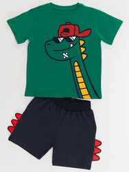 Gözlüklü Dino Erkek Çocuk T-shirt Şort Takım - Thumbnail