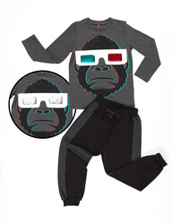 Gözlüklü Goril Erkek Çocuk T-shirt Pantolon Takım - Thumbnail