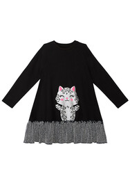 Gümüş Leopar Kız Çocuk Siyah Elbise - Thumbnail