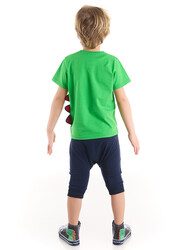Haylaz Erkek Çocuk Yeşil T-shirt Kapri Şort Takım - Thumbnail