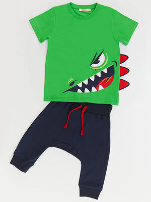 Haylaz Erkek Çocuk Yeşil T-shirt Kapri Şort Takım