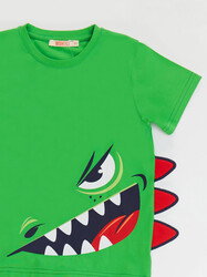 Haylaz Erkek Çocuk Yeşil T-shirt Kapri Şort Takım - Thumbnail