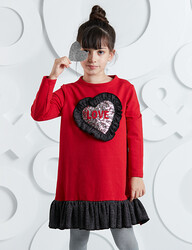 Heart Ruffled Red Girl Dress - 1