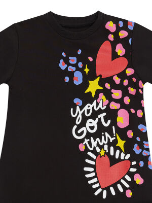 Heart Stickers Girl Black Dress - 5