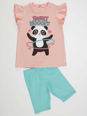 Hulahop Panda Kız Çocuk T-shirt Tayt Takım - 3