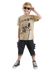 Hungry Dino Boy T-shirt&Capri Pants Set - Thumbnail