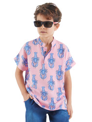 Istakoz Erkek Çocuk Pembe Kısa Kol Yazlık Gömlek - Thumbnail