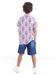 Istakoz Erkek Çocuk Pembe Kısa Kol Yazlık Gömlek - Thumbnail