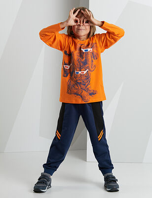 Jungle Orange/Navy Boy Pants Set - 1