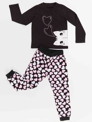 Kalpli Kedi Kız Çocuk T-Shirt Pantolon Takım - Thumbnail