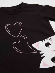 Kalpli Kedi Kız Çocuk T-Shirt Pantolon Takım - Thumbnail