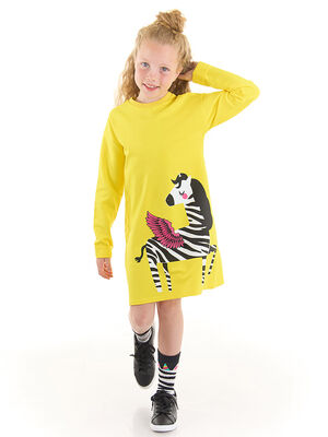 Kanatlı Zebra Kız Çocuk Sarı Elbise