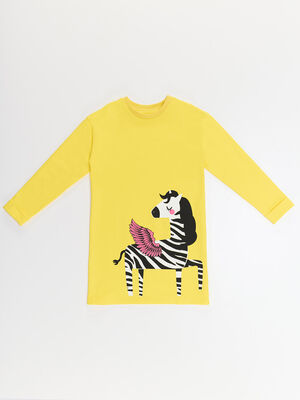 Kanatlı Zebra Kız Çocuk Sarı Elbise