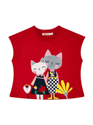 Kanka Kediler Kız Çocuk T-shirt Tüllü Tütü Etek Takım