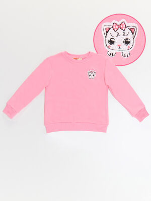 Kedicik Kız Çocuk Pembe Sweatshirt - 3