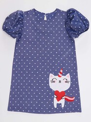 Kedicorn Kız Çocuk Dokuma Puantiyeli Elbise - Thumbnail