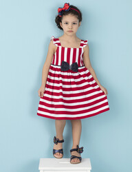 Kırmızı Çizgili Kız Çocuk Kolsuz Elbise - Thumbnail