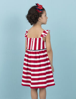 Kırmızı Çizgili Kız Çocuk Kolsuz Elbise