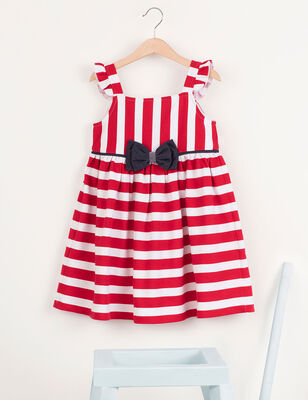 Kırmızı Çizgili Kız Çocuk Kolsuz Elbise