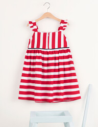 Kırmızı Çizgili Kız Çocuk Kolsuz Elbise - Thumbnail
