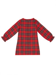Kırmızı Ekose Kedicik Kız Çocuk Elbise - Thumbnail